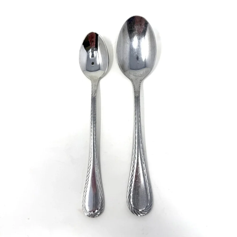 Cambridge Carlyle Stainless Steel Rope Edge Teaspoon Tablespoon Flatware Set 2